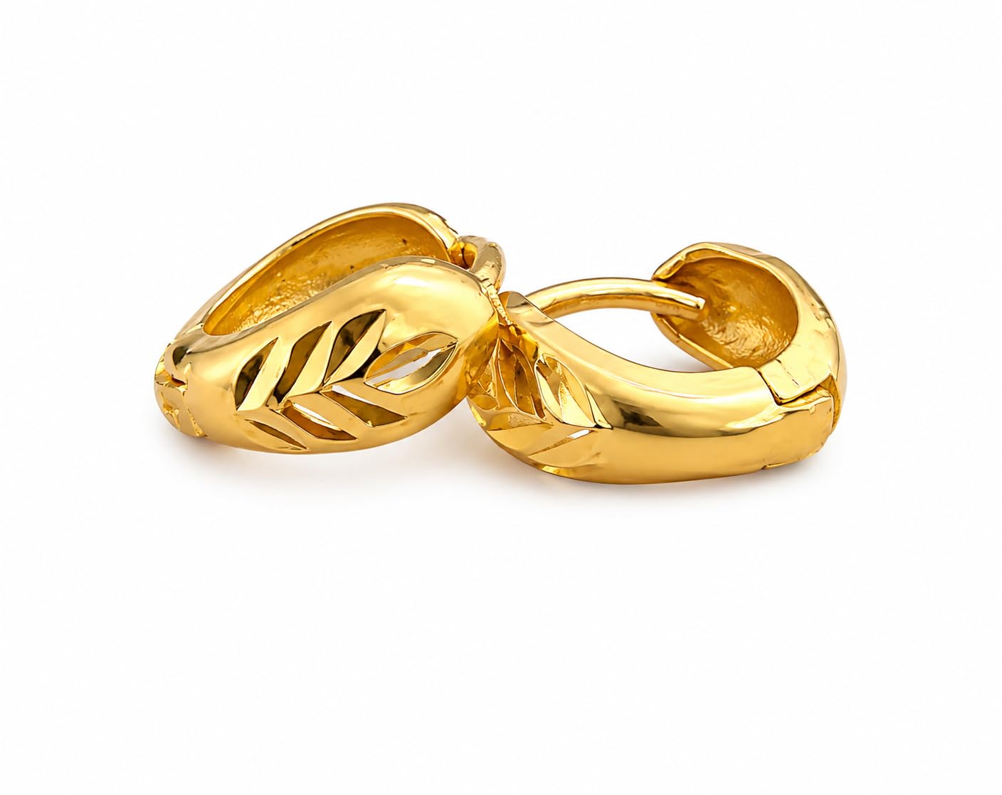 22K Gold Plated Kashmiri Leaf Design Bali Earrings for Men & Boys | Stainless Steel Hoop Earrings | Traditional Kashmiri Bali | Hypoallergenic | Daily Wear-picture-21