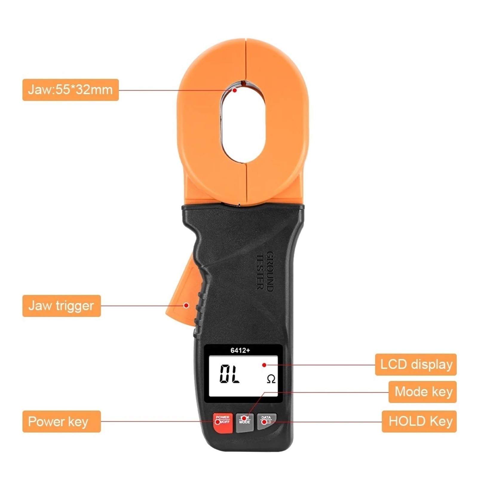 Medidor de Resistencia, Pinza amperimétrica digital de resistencia a tierra 6410, probador y corriente fuga 0,01 Ω