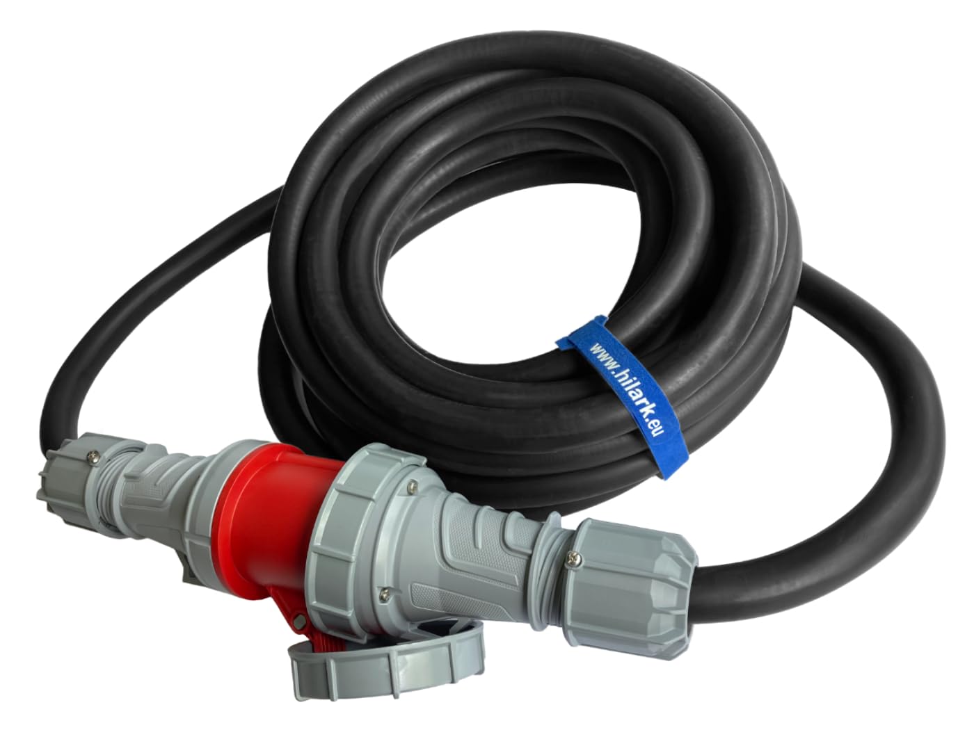 Hilark Cable Tech alargador de Goma H07RNF 5x16 mm (5g16 mm) 63A IP44 El Enchufe y la Toma de Corriente Son de 5 Polos (5 Metro, Negro)