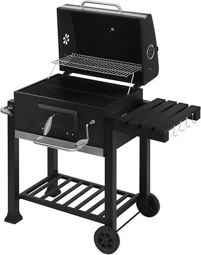 WOLTU Holzkohlegrill mit Deckel & klappbarem Seitentisch