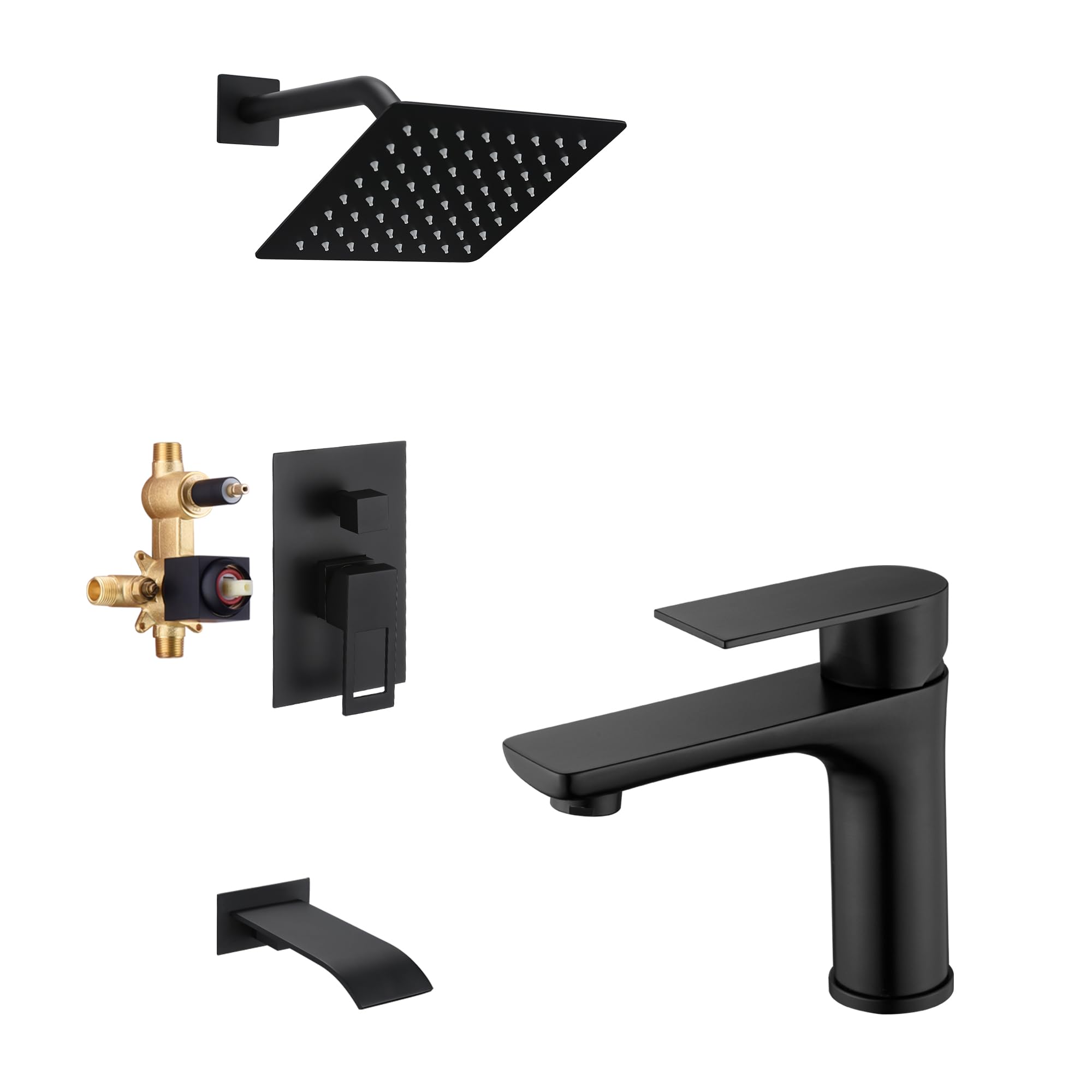 Hcfyauis Tub And Shower Faucet S3229dw-B + Bathroom Sink Faucet S1425-Mb