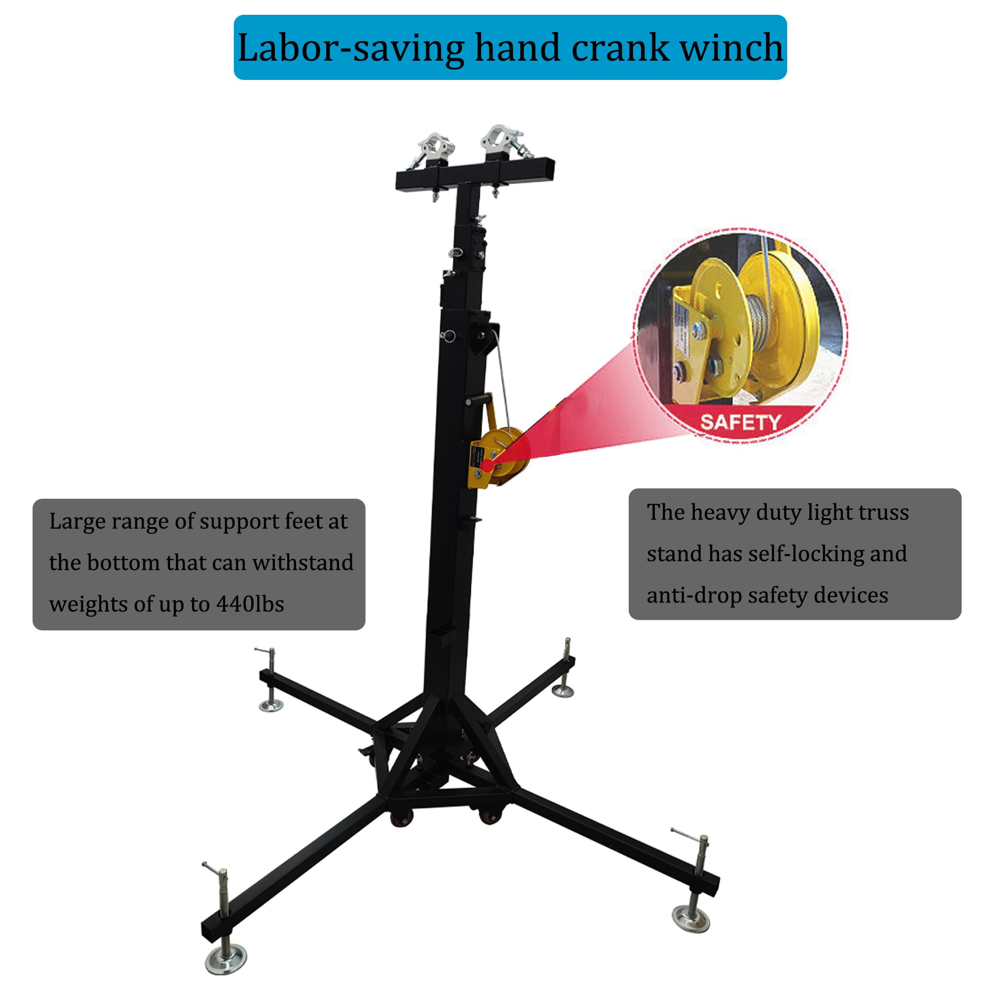 TECHTONGDA Lighting Crank Stand, Crank Up Triangle Light Truss System, Foldable Stage Bracket, Max Height 19ft, Heavy Duty Crank Up Stands with Outriggers, 440 lb Capacity Lighting Crank Truss Stand