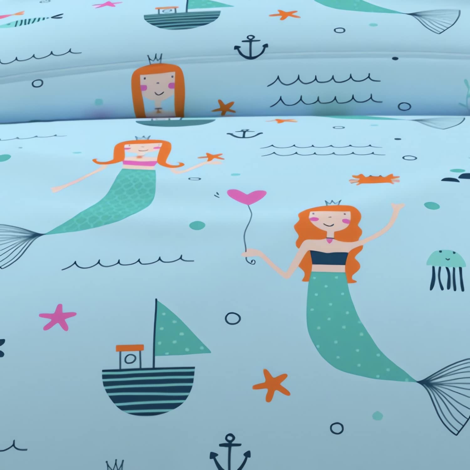 Soleil d'ocre, Duvet Cover Set 120 x 150 cm Sirens Blue 100% Cotton 57 Threads/cm2, Lit d’enfant - Image 3