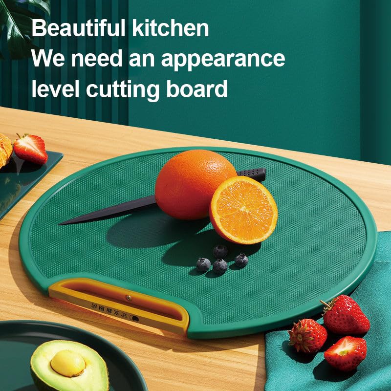 Image of Round Cutting Board with Handle | Dual-Sided Non-Slip Chopping Board | Durable Green Kitchen Cutting Board for Fruits, Vegetables, Meat & Bread