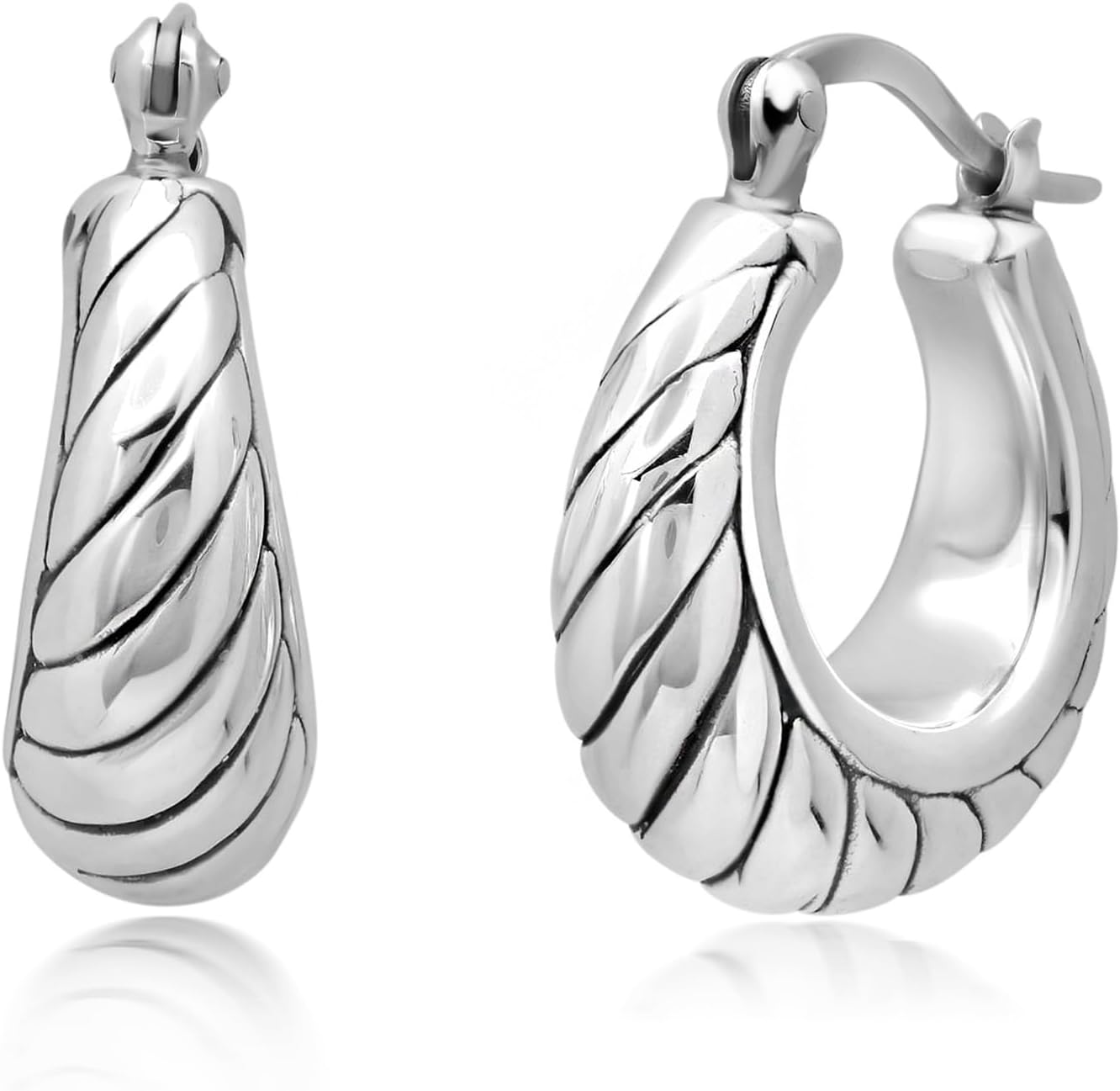 925 Sterling Silver Hoop Earrings for Women | Lightweight Oxidized Chunky Silver Earrings | Hypoallergenic Anti Tarnish Silver Hoop Earrings for Women by MAX + STONE