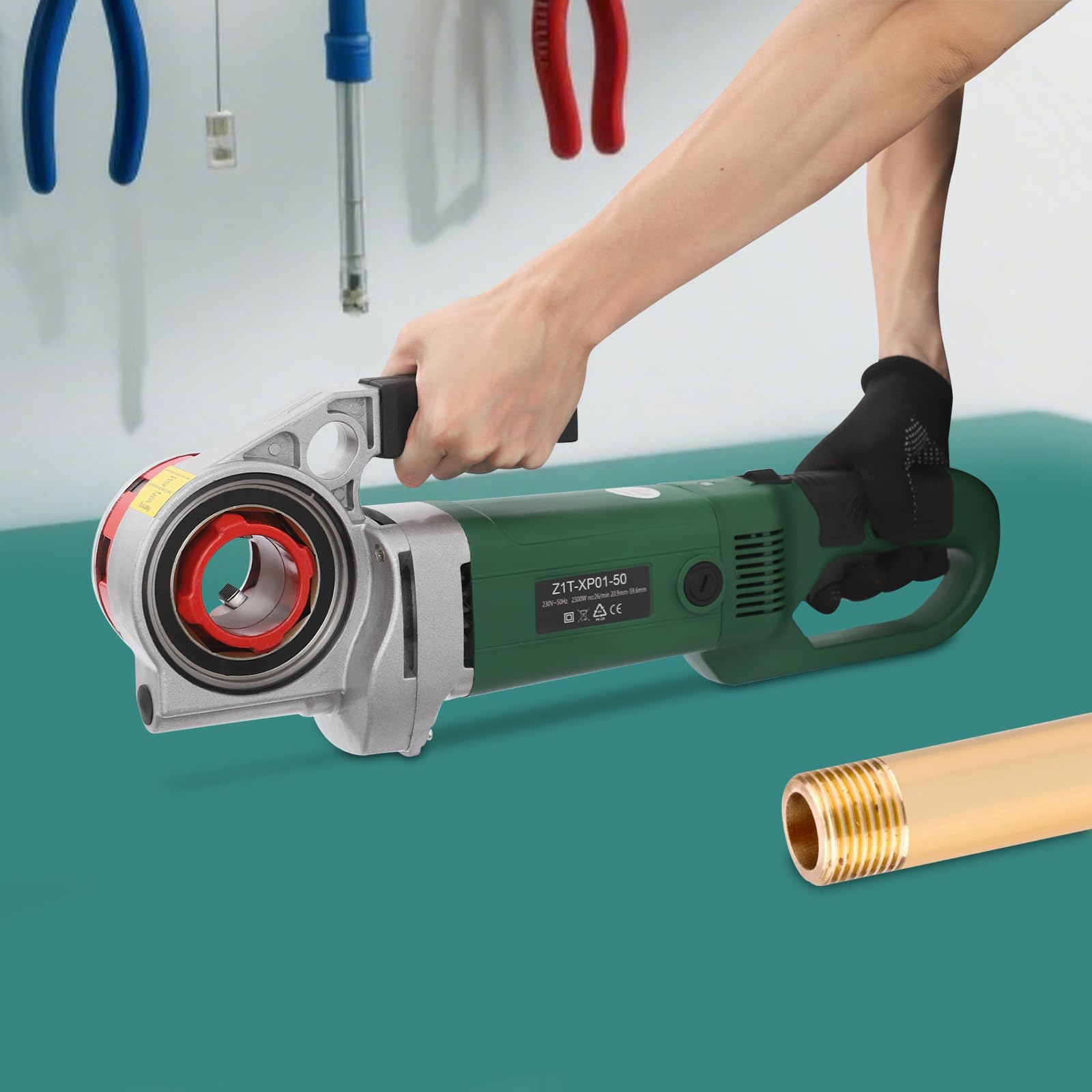 Macchina filettatrice, 230 V, 2300 W, infila tubi elettrico, set di gruppi di taglio portatile con 6 matrici (2", 1-1/2", 1-1/4", 1", 3/4", 1/2"), per tubi da 0,82-2,35 pollici