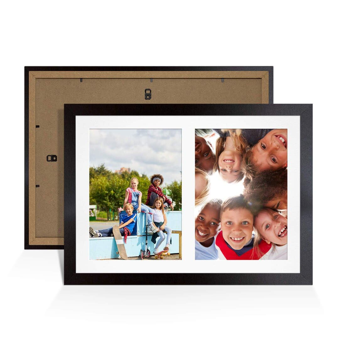 Procut Global 20X14 Matte Black Photo Frames For Multiple Pictures with White Mount-Modern Collage Frame with 2 Apertures (2x) A4-Engineered Wood with Shatterproof Perspex — image 1