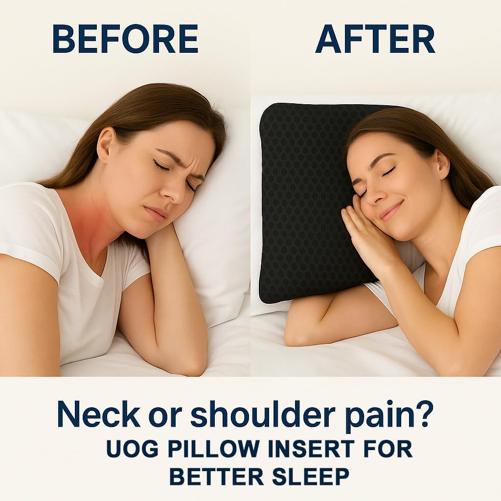 UOG ( United One Black Diamond Carbon Pillow Insert for Better Sleep – Helps with Snoring, Insomnia & Neck Pain, Improves Breathing & Sleep Quality. Silent & Comfortable. Made in USA
