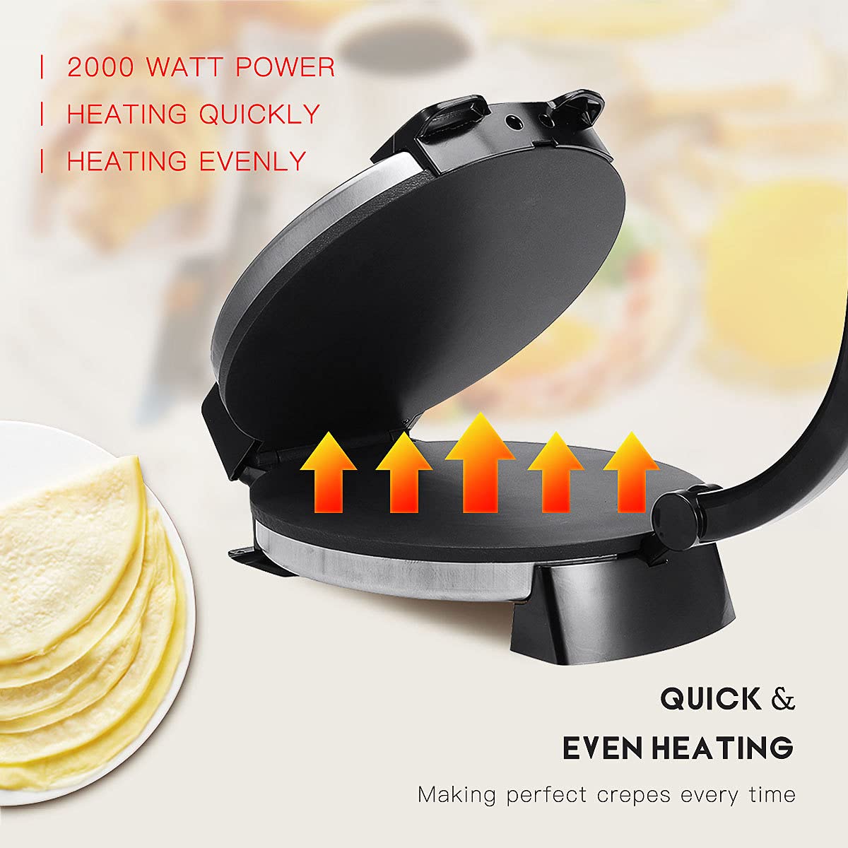 SOKANY KJ-507 1100W Roti Maker, Tortilla Presse 32cm, Antihaftbeschichtung, Automatische Temperaturregelung, für Tortillas, Tacos, Quesadilla, Silvery