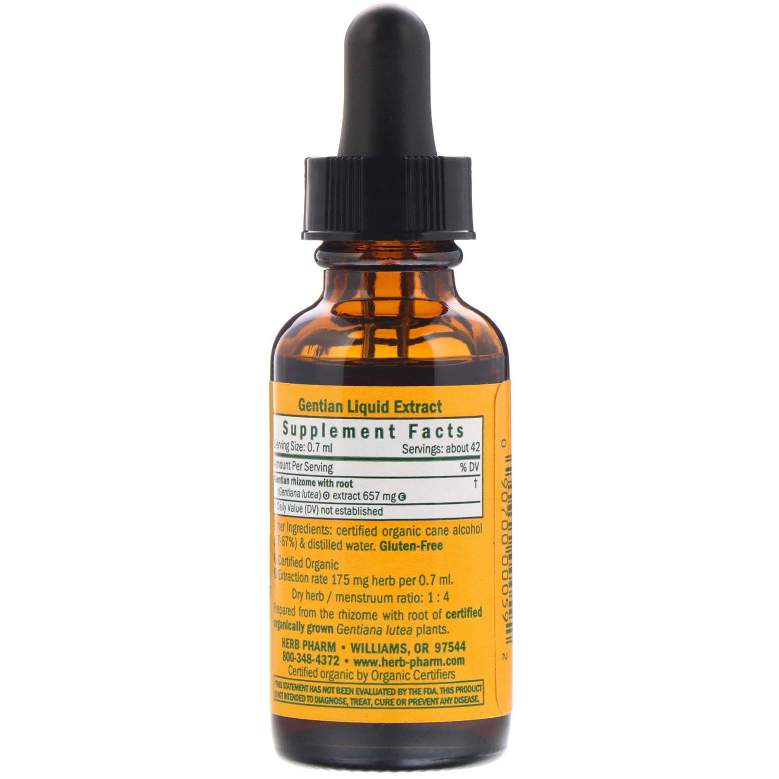 Herb Pharm Certified Organic Gentian Liquid Extract for Digestive Support - 1 Ounce