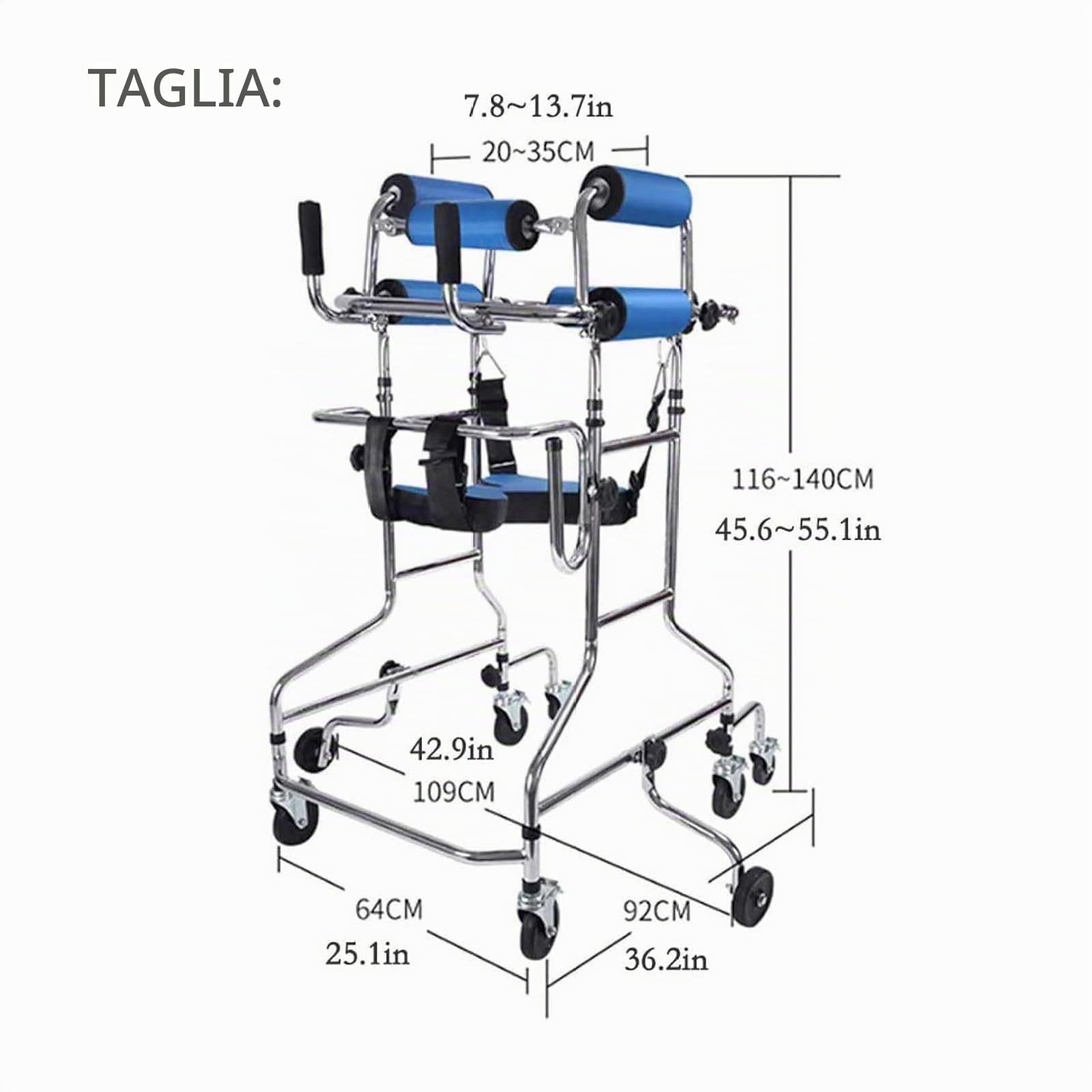 Deambulatore per Anziani con Freno a Mano, Girello Ascellare con Seduta, Altezza e Larghezza Regolabili, Supporto Portatile per Riabilitazione Emiplegia per Esterno e Interno (U-1)