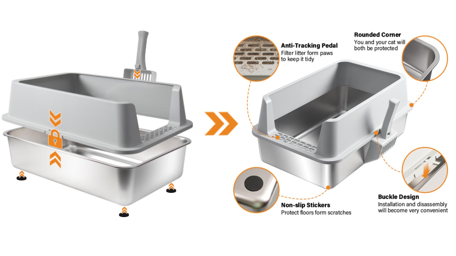 2 Pack Stainless Steel Litter Box,XL Metal Cat Litter Box with Lid High Sides,Extra Large Litter Box for Big Cats,Odor-Resistant, Scratch-Proof, Easy to Clean,Scoop &Mat Included - image 8