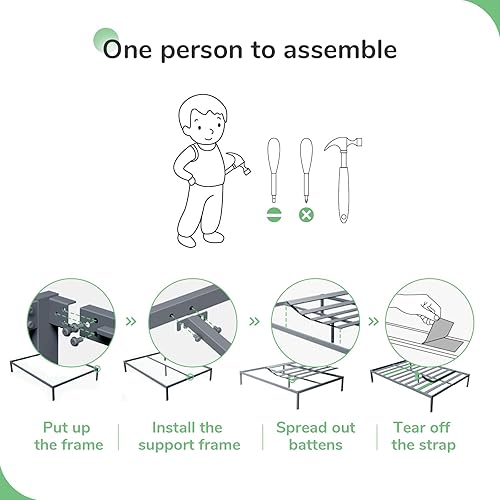 Miniatura 8 de Novilla Marco de cama individual sin cabecero, marco de cama de plataforma de metal, resistente, no necesita somier, soporte de listones de madera,