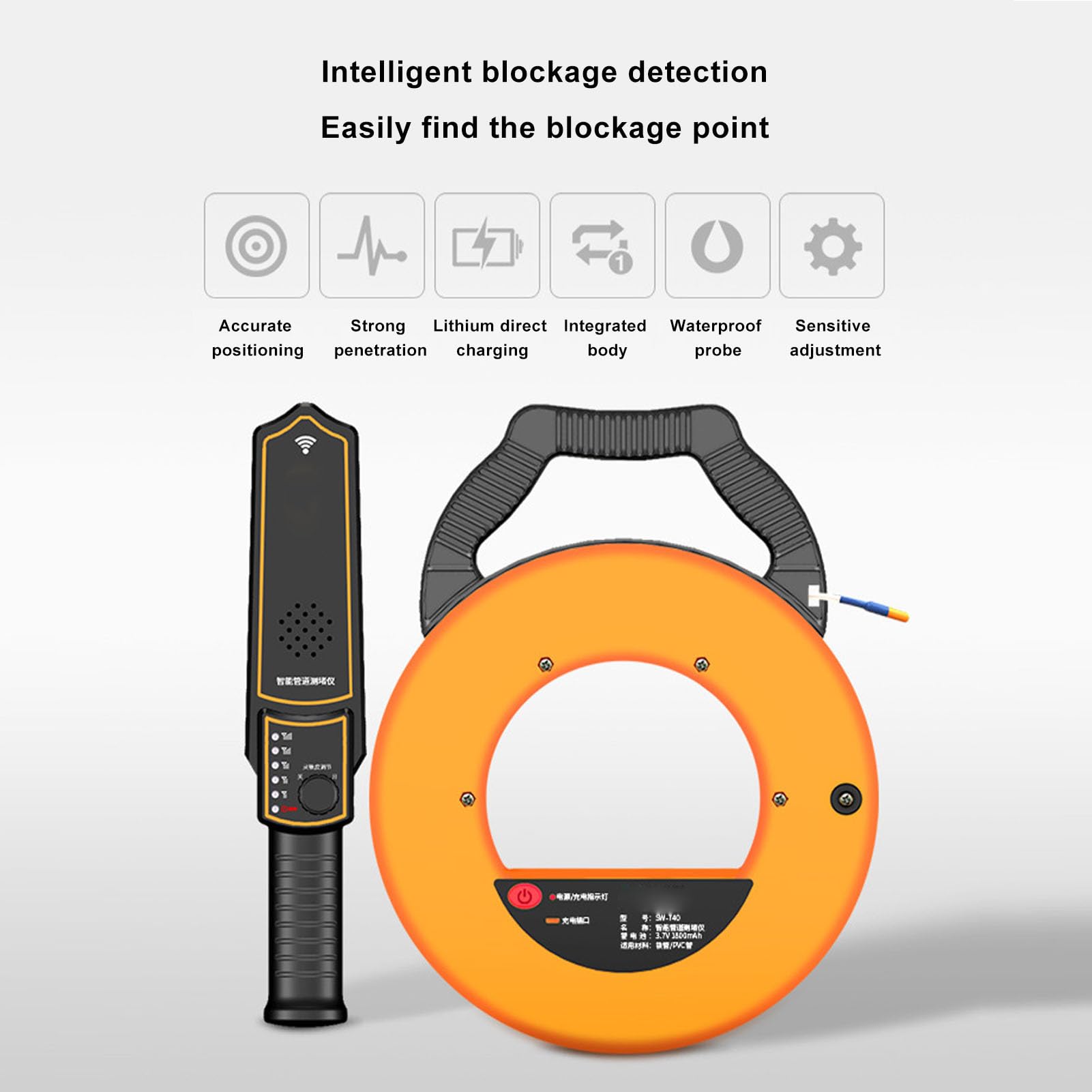 Localizadores de Tuberías, Detector de Bloqueo de Tuberías de Agua para PVC, Plástico, Metal, Rango de 20 M, Escáner de Pared, Herramientas de Plomería