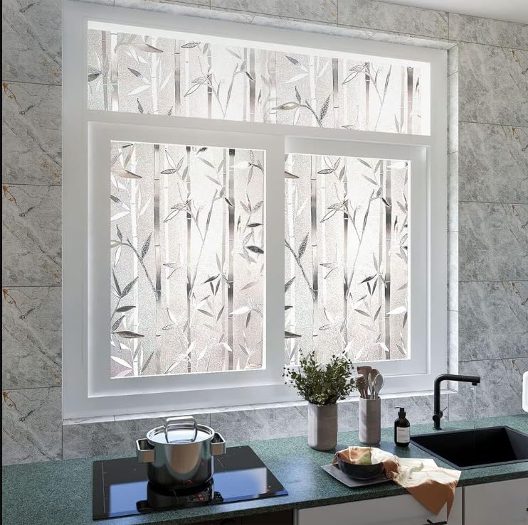 Image of SIA VENDORS Window Privacy Decorative Stained Glass Window Decal Tint Film, Adhesive Static Cling Sun Blocking Window Stickers, Door Covering for Home (12IN' x 5FT', BambooLeaf)