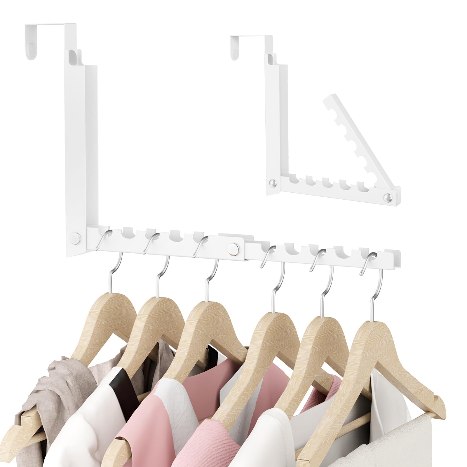 Over Door Hanger, Heavy Duty Over The Door Hooks for Hanging Clothes, Double Folding Portable Door Drying Rack for Laundry, Bathroom, Bedroom, Travel Storage and Drying (White, 1 Pack)