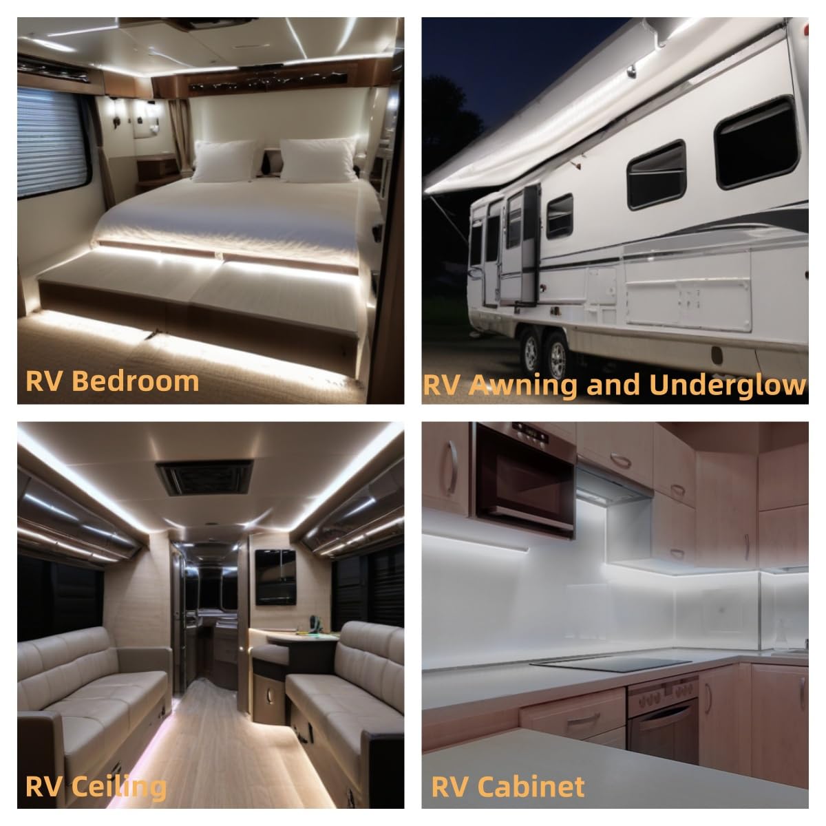 RV Interior Exterior Light Strip, 16.4FT Dimmable White