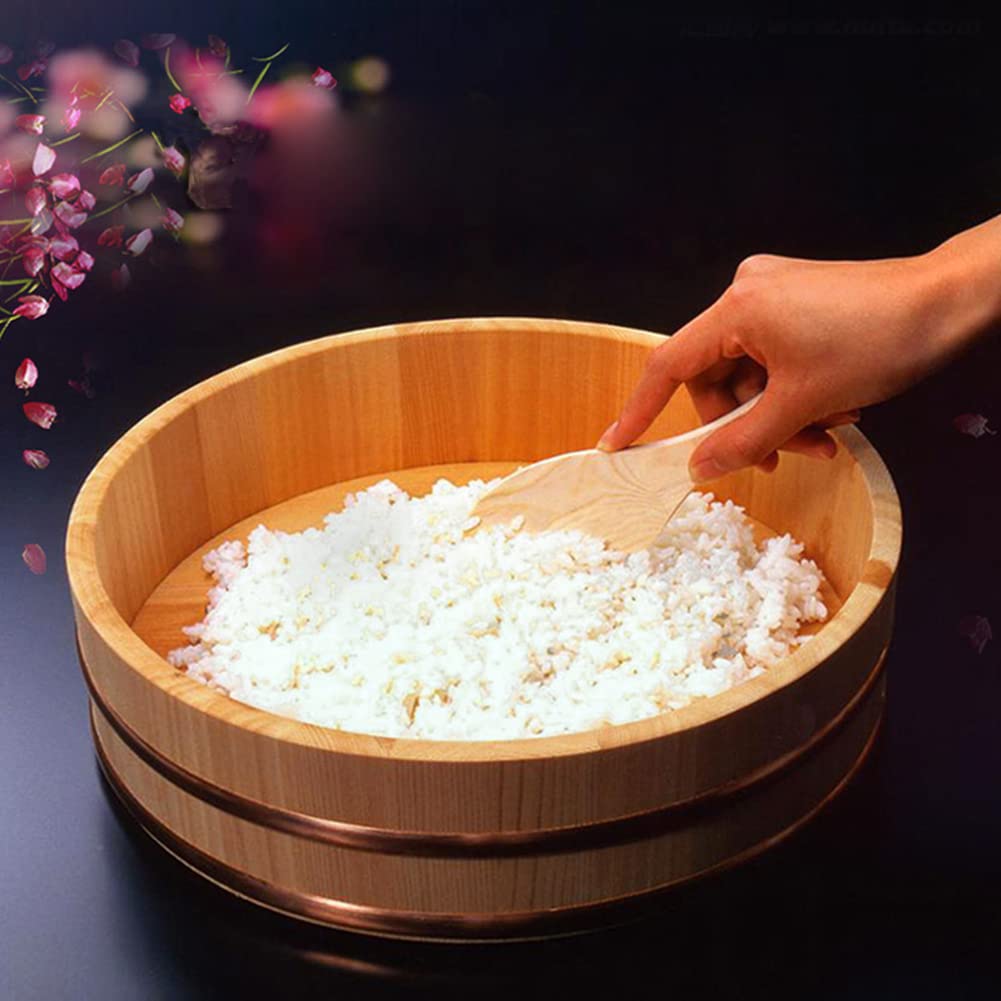 Adima Drewniana miska do mieszania ryżu Hangiri sushi do japońskiej restauracji sushi dom kuchnia sushi oke miedziane taśmy, 12 rozmiarów - drewno sosnowe, 36 x 9 cm