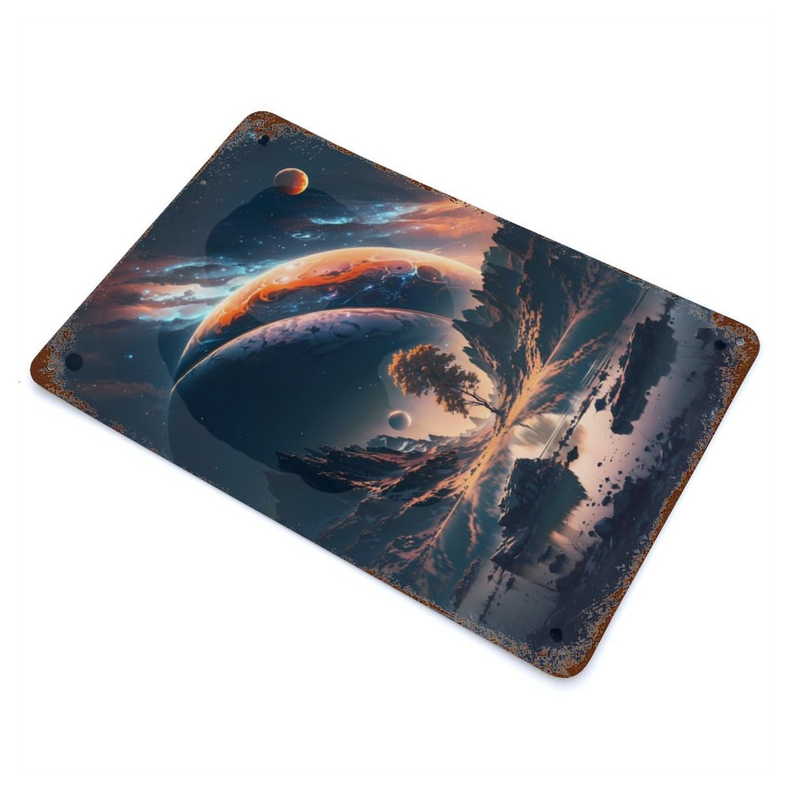 Decorative Tin Sign Twilight Stellar Horizon 11.8"x7.9", Decorative Metal Wall Art for Garage, Bar And Workshop Decor