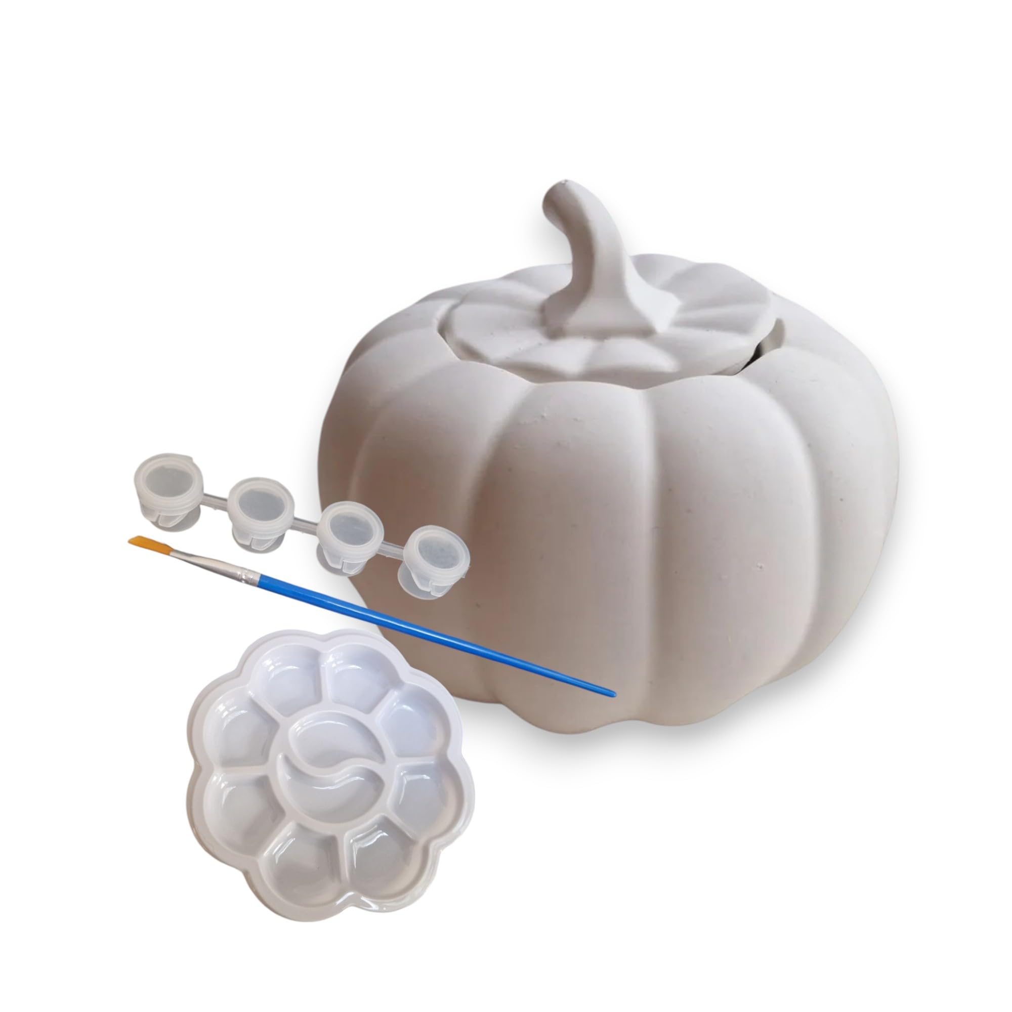 Paint Your Own Pumpkin Pottery Kit, 4 Colours with Brush, Halloween Pottery,Spooky Season Activity,Pumpkin Trinket Box,Ready to Paint, Halloween Things,Plaster of Paris