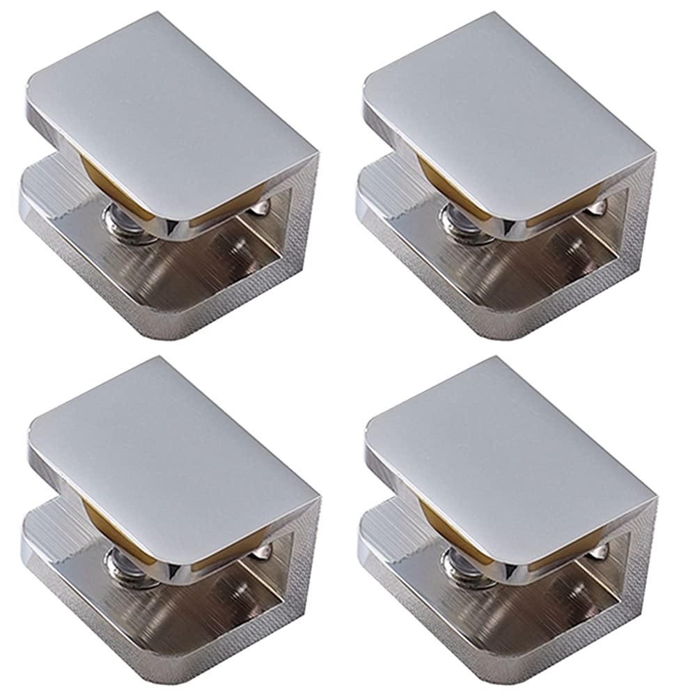 Pack of 4 LukLoy Glass Clamp, No-Drill-on-Glass Glass Holder Shelf Bracket Clip Support (for 10mm-12mm Glass, Chrome)