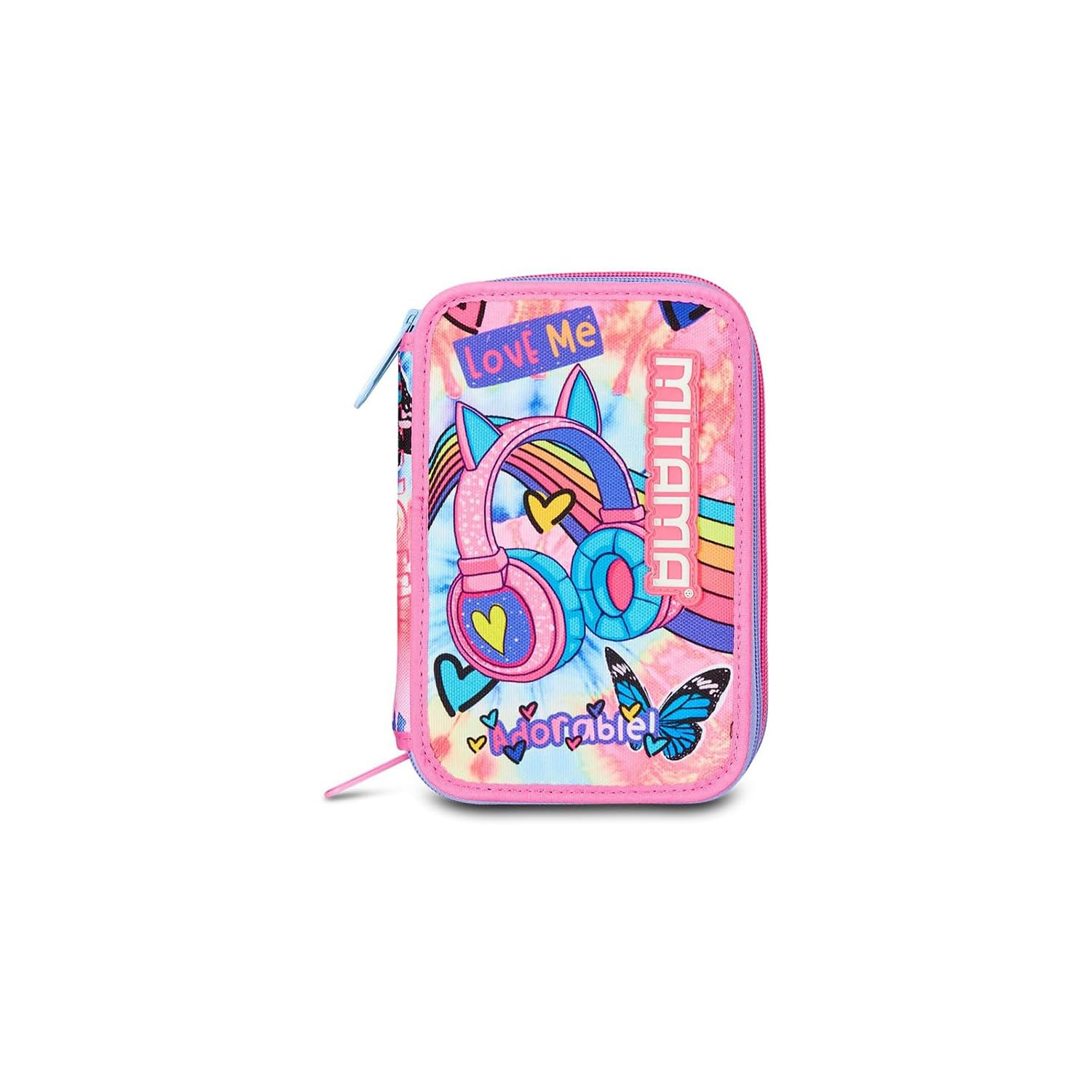 Mitama Estuche Escolar con 3 Compartimentos, Triple Tie Music, Contenido 47 Piezas, Completo de lápices, rotuladores, portalápices Escuela Primaria niña, 064522-000, Rosa, Talla única, Estuche con 3