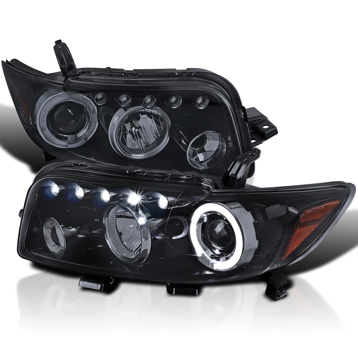 SPEC-D TUNING Glossy Black Smoke LED Halo Projector Headlights Compatible with 2008-2010 Scion xB, Left + Right Pair Headlamps Assembly