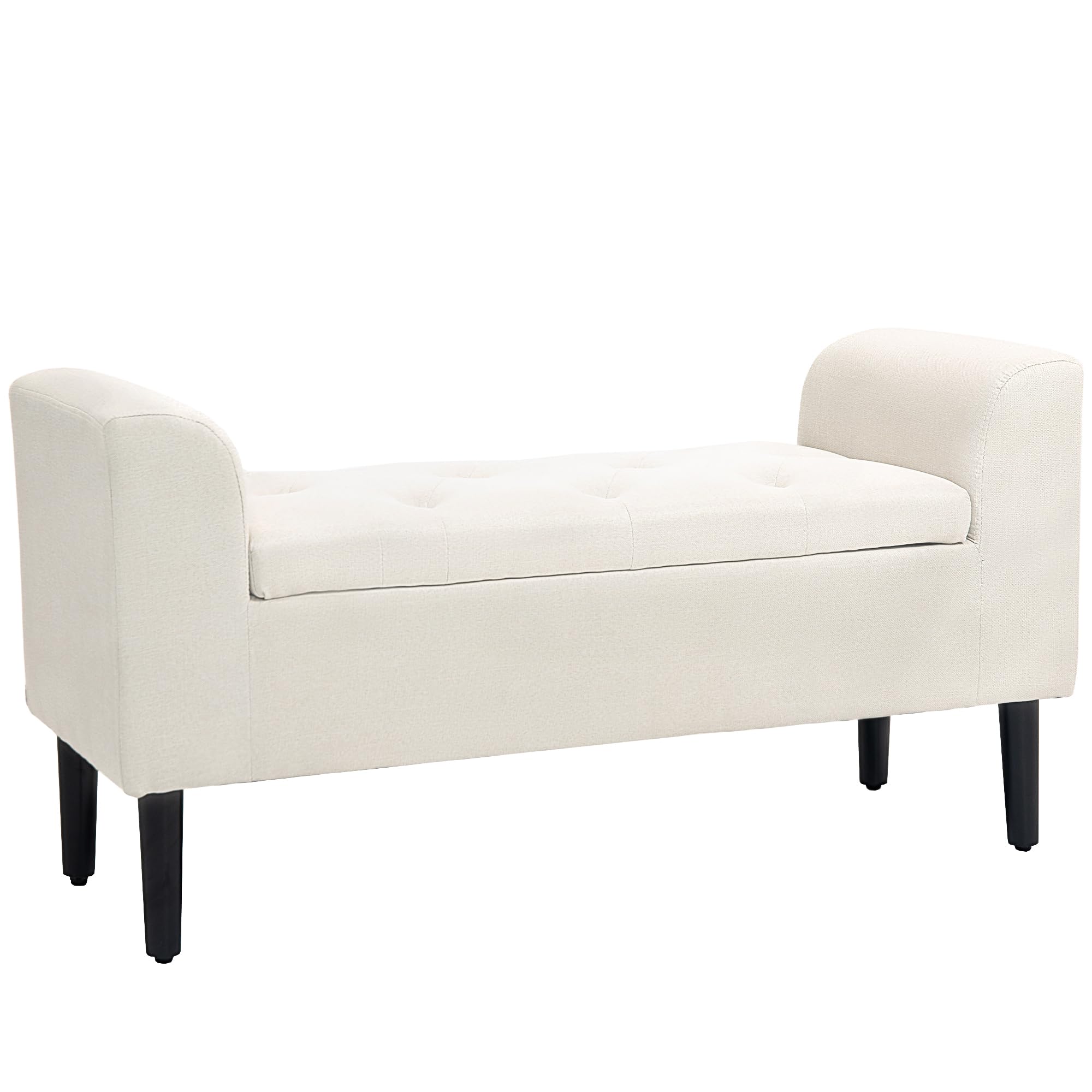 HOMCOM Banc Coffre Rangement capitonné Banquette avec accoudoirs, Banc de Rangement pour la Chambre à Coucher, entrée, Salon, Charge 130 Kg 116 x 44 x 58 cm Beige