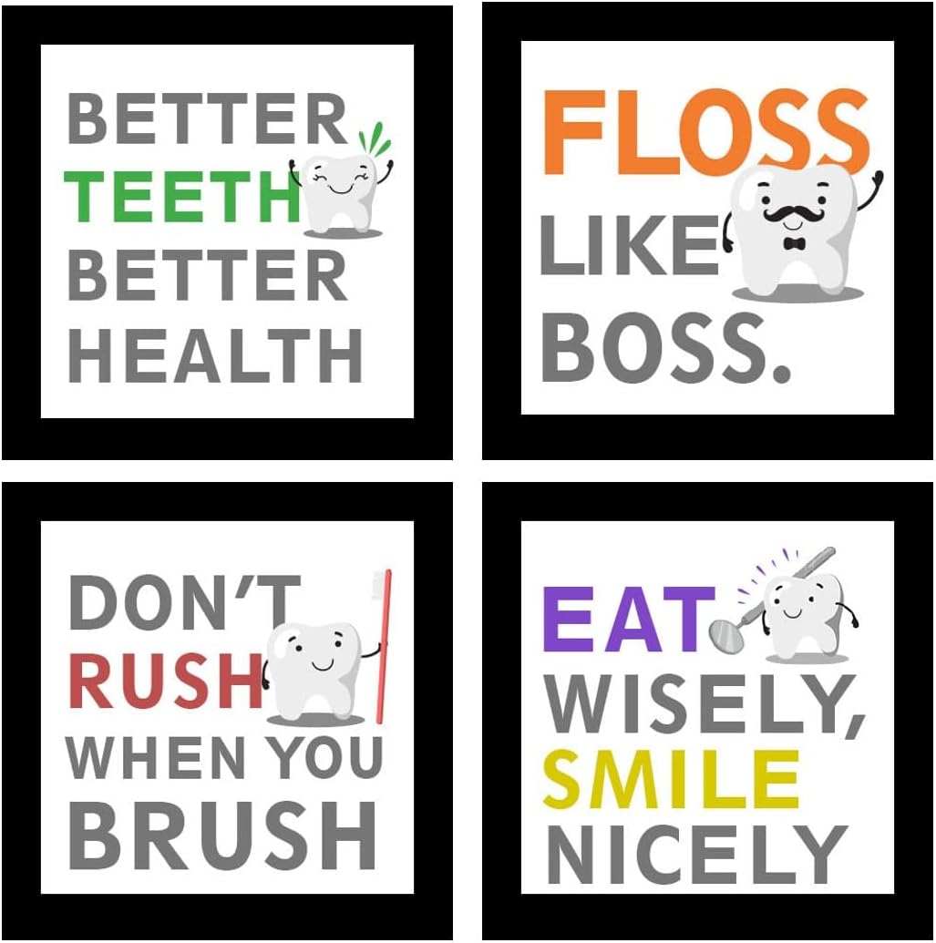 - JABSY Wood Dentist Dental Gift Doctor Hospital Health Medical Wall Decor Poster Framed Gift (7 Inch Square Frame - Set Of 4) (Dental)