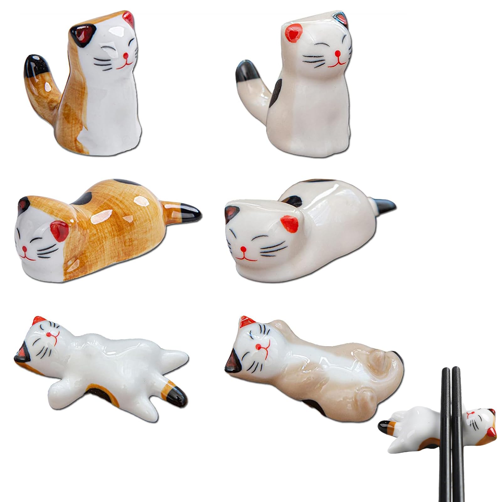 EIR Lot De 6 Repose-Baguettes En Forme De Chat Mignon - Porte-Baguettes Céramique Multifonction Pour Sushi, Cuillères, Fourchettes
