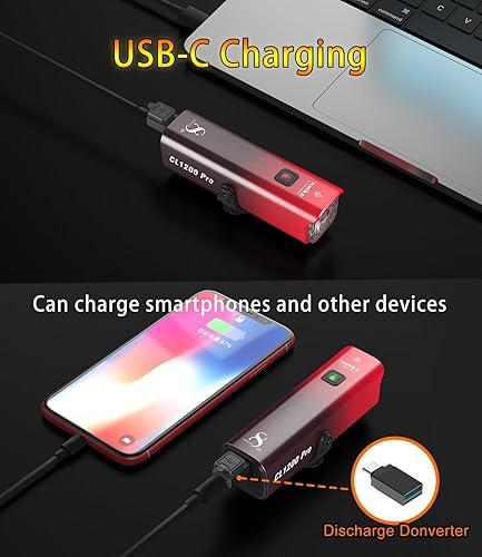 Miniatura 3 de TOWILD CL1200 Luces de bicicleta para conducción nocturna, compatibles con montaje GarminGoPro, faro brillante de bicicleta de 1200 lúmenes, batería