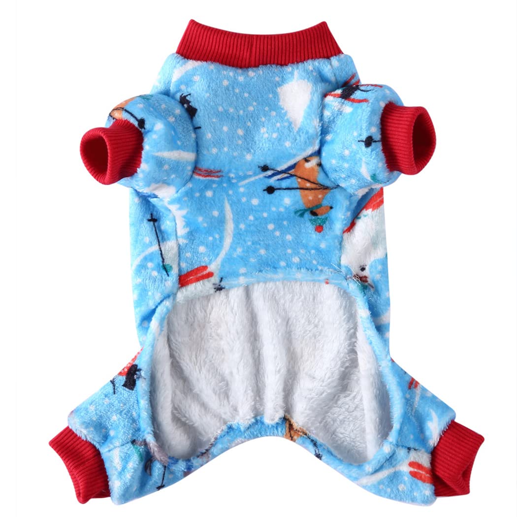XIAOYU Pet Winter Clothes Fun Dog Skiing Pattern for Dog Pajamas Cat Jumpsuits(S), Blue - Image 2