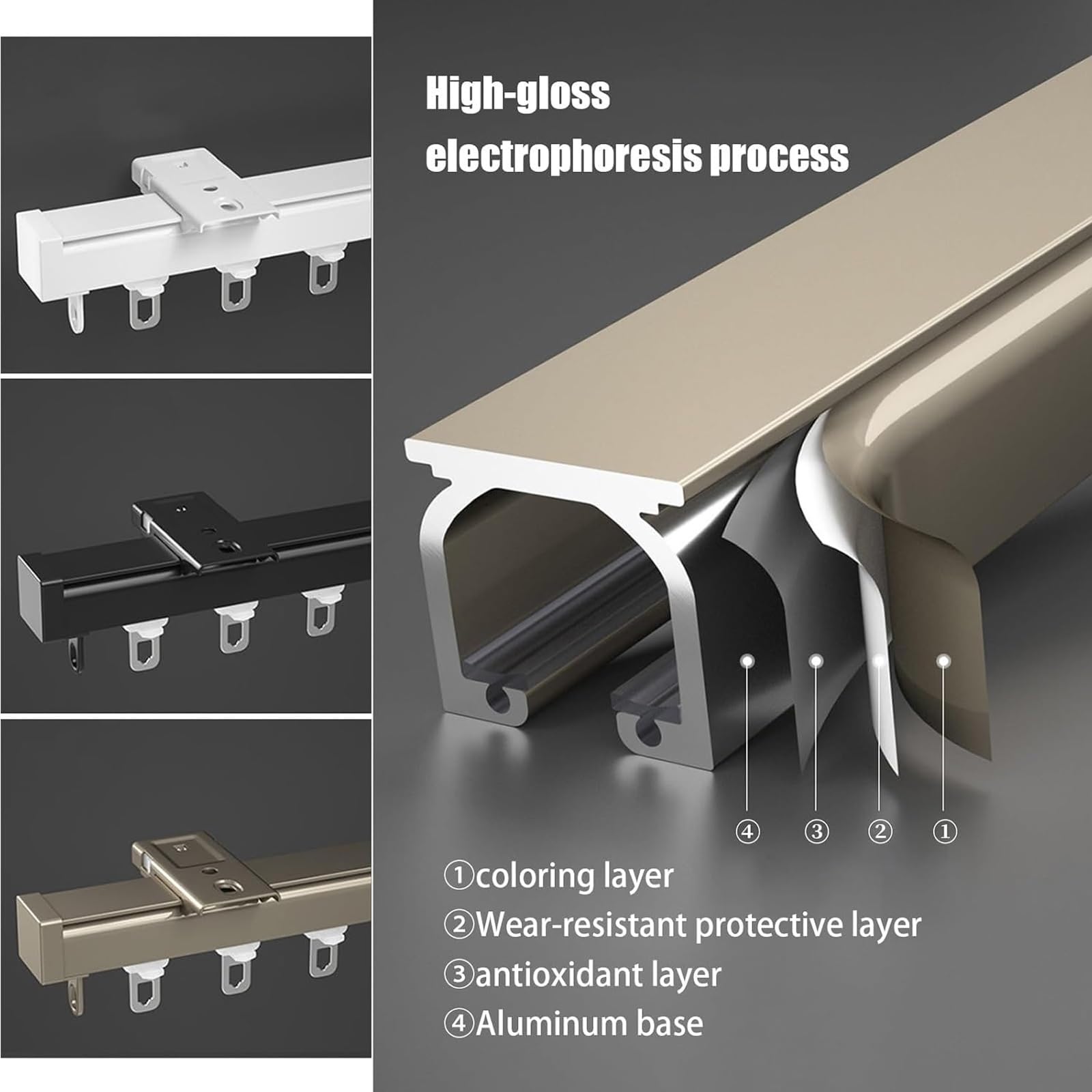 Aain Système de rails 300 cm en aluminium pour plafond/mur Idéal pour rideaux Ains Disponible en D H 50 600 cm Opts