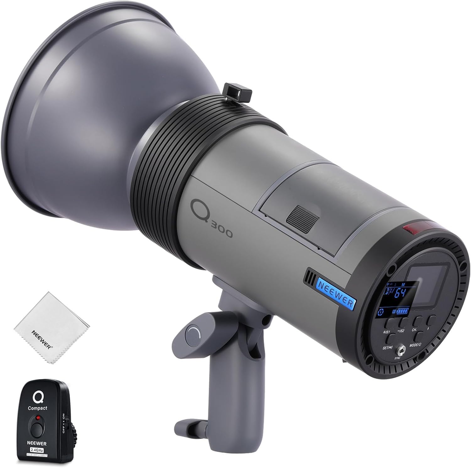 NEEWER Q300 300W 2,4GHz Flash Estudio Exteriores con Disparador Inalámbrico Q Compact, 7800mAh Batería Iones Litio Strobe Luz Estudio Luz Fotografía Monoluz Inalámbrico 1000 Potencia, Paño Limpieza