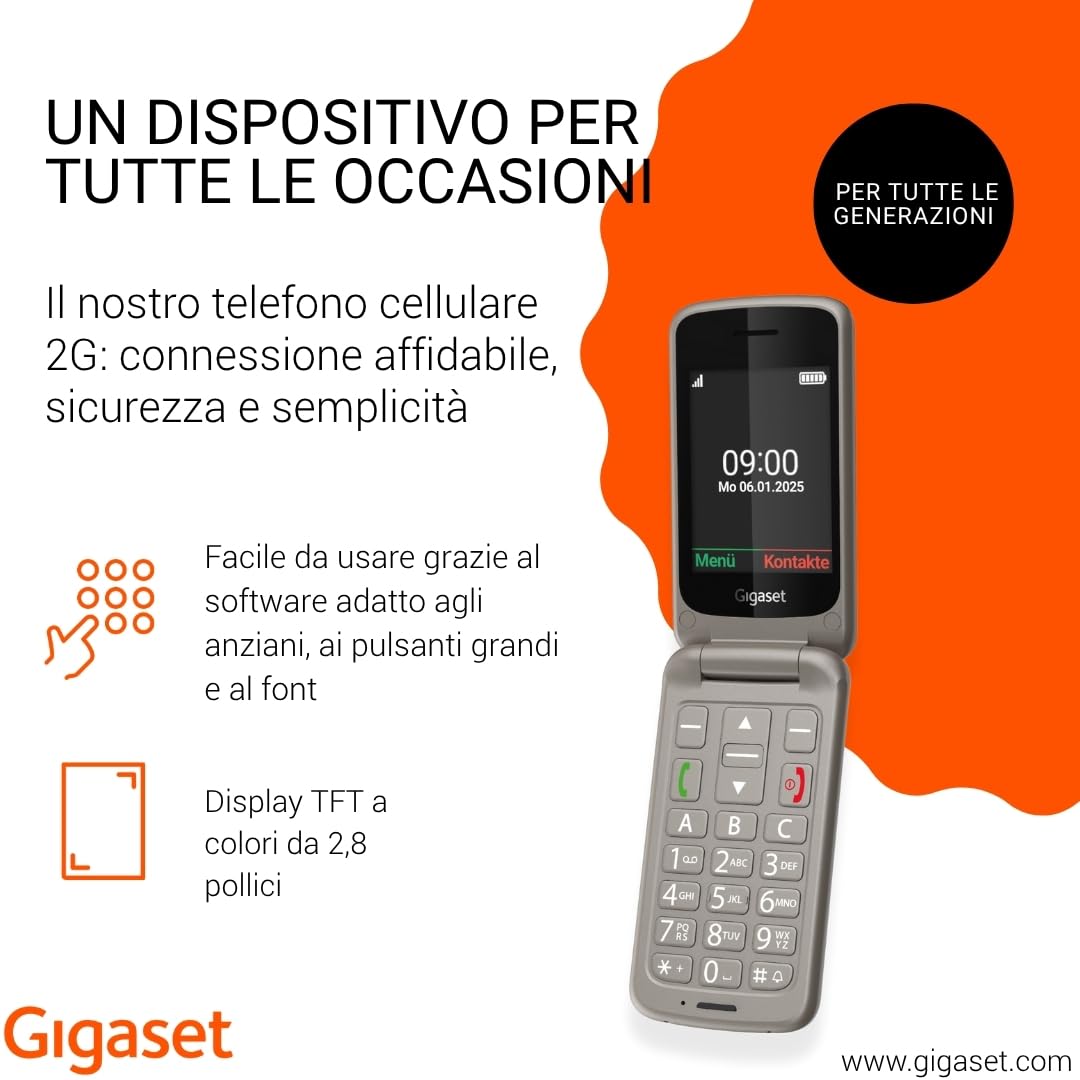 Gigaset GL595 Klapphandy mit SOS-Taste, 2,8 Zoll-Farbdisplay, Titanium