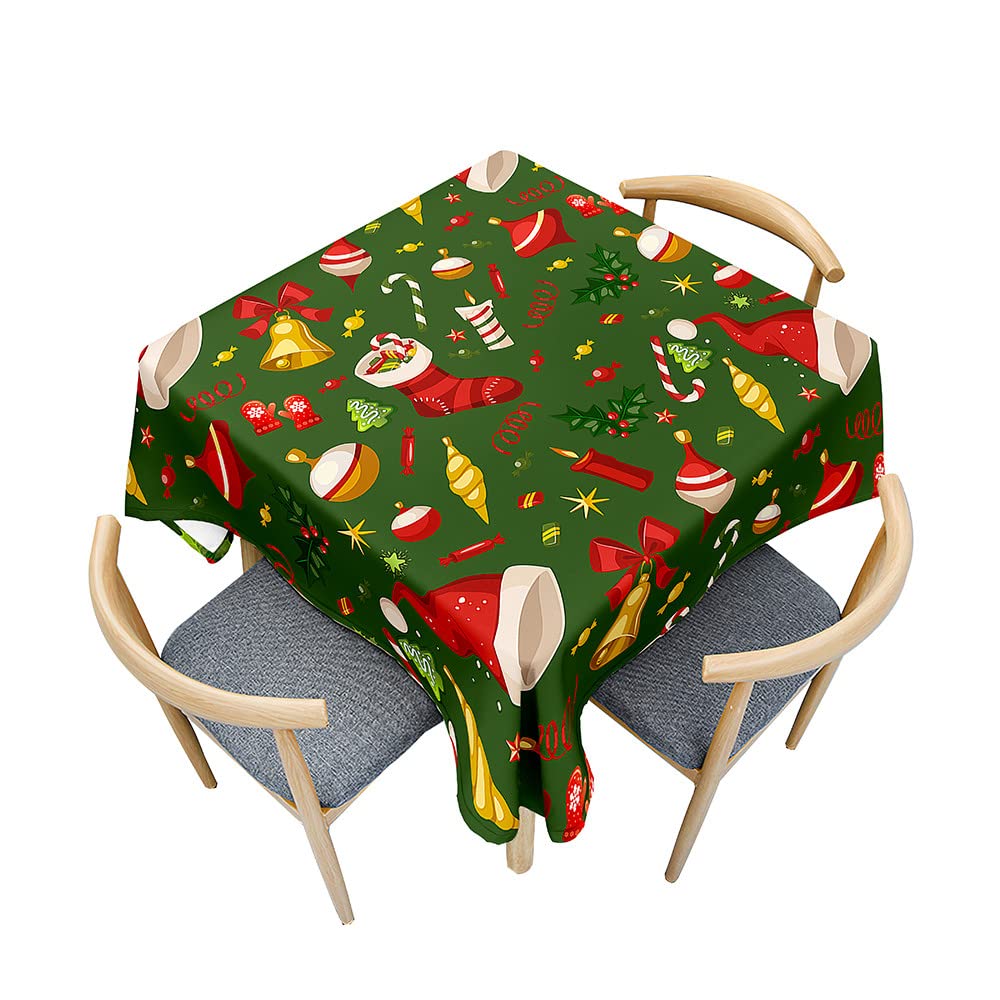 Treer Merry Christmas Print Table Cloth, Square Tablecloths Wipeable 3D Xmas Splash Proof Tablecloth Table Cloths for Kitchen Decoration Outdoor Picnic (200x200cm,Christmas Candles)