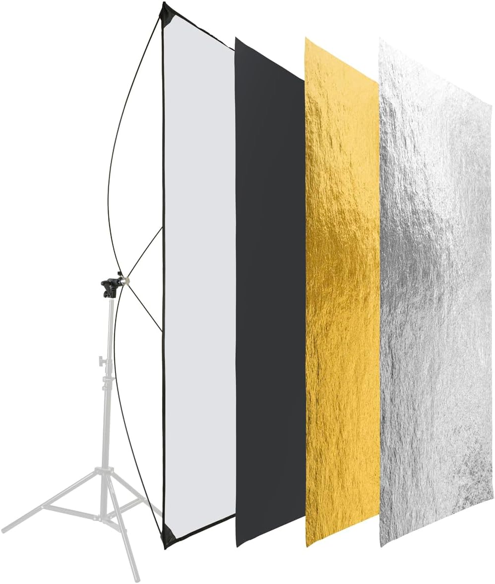 Glow Light Reflector Panel for Photo Studio Photography 35 x 70 with Stand Bracket Rotating Rod Adapter, Aluminum Rods, Carry Bag