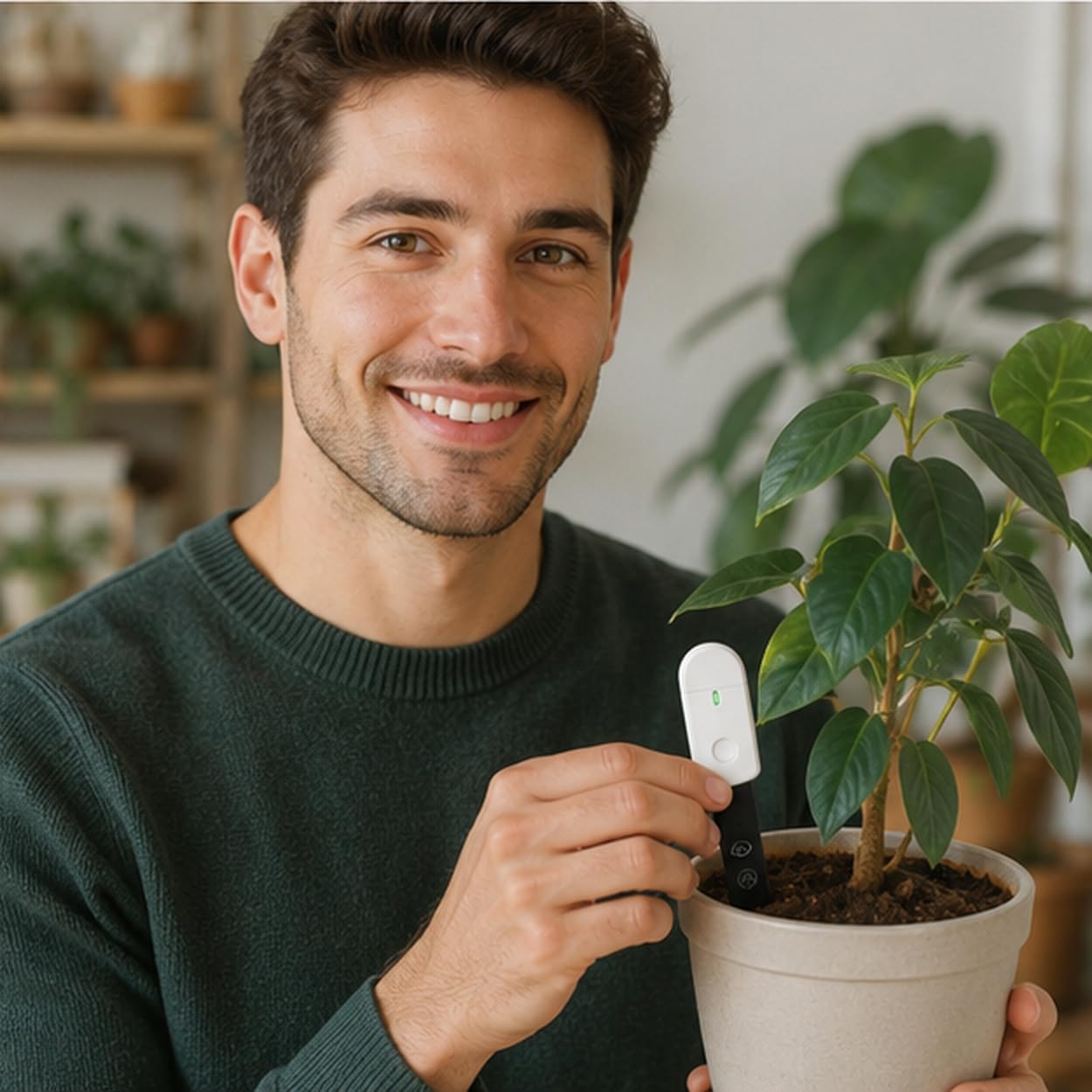 Misuratore di umidità del suolo con un clic, sensore di umidità per piante con indicatore luminoso a 3 colori, per piante da interno, sonda tester per piante grasse, piante grasse, giardino