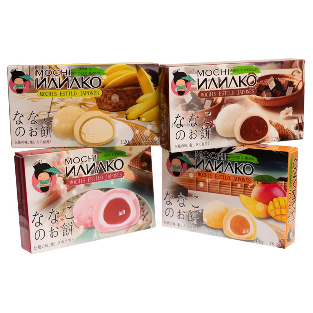 JAPON MARKET Pack 4 Mochis Japoneses: 2 de Mango y 2 de Chocolate - Dulce Asiático, Postre Exótico - 600g - Caja de Chuches Japonesas