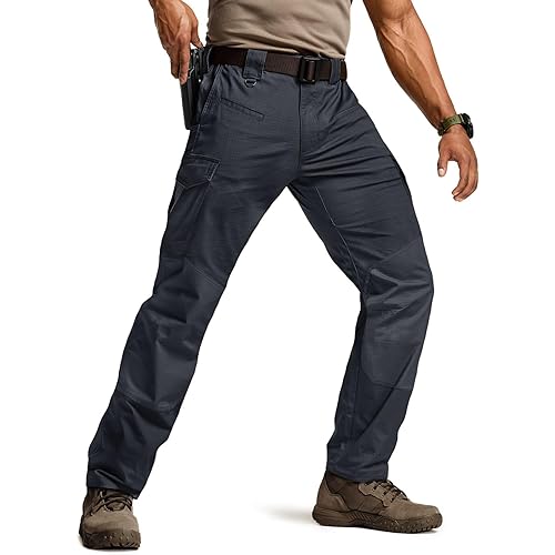 CQR Men's Flex Ripstop Tactical Pants, Water Resistant Stretch Cargo Pants, Lightweight EDC Hiking Work Pants