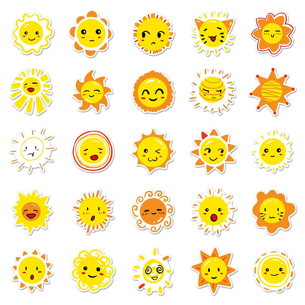 Unique Sun Vinyl Stickers, 50 PCS Waterproof Cartoon Icon Decals for Laptops Scrapbooking, Journals, Notebooks, Water Bottles - Image 2