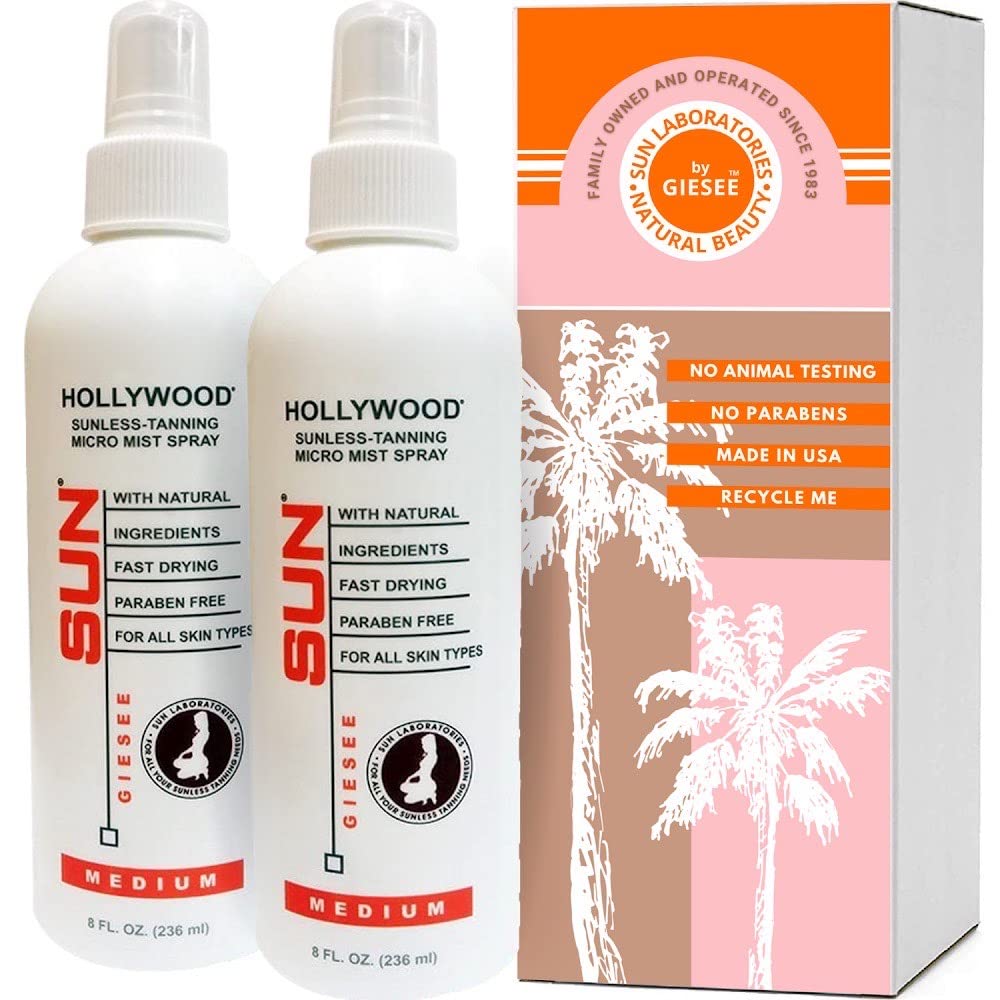 Hollywood (Medium) Sunless Tanning Spray Micro Mist 8oz 2-Pack with Non-Aerosol Spray Pump (Packaging May Very)