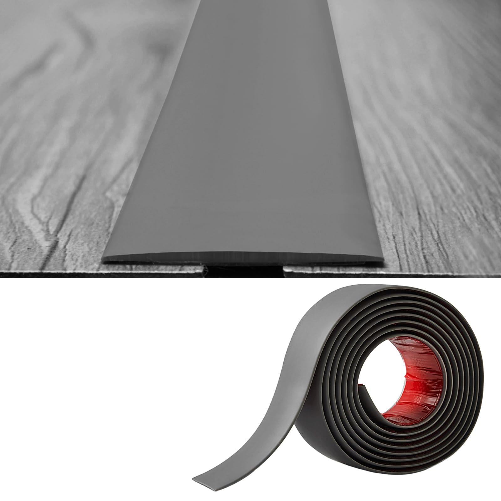 PVC Floor Transition Strip-2mm Thick×5cm Wide,Laminate Floor Cover Strips Self Adhesive Door Bar Divider Strip Flat Flooring Edge Joining Trim(3 Meters,Dark Grey) — image 1