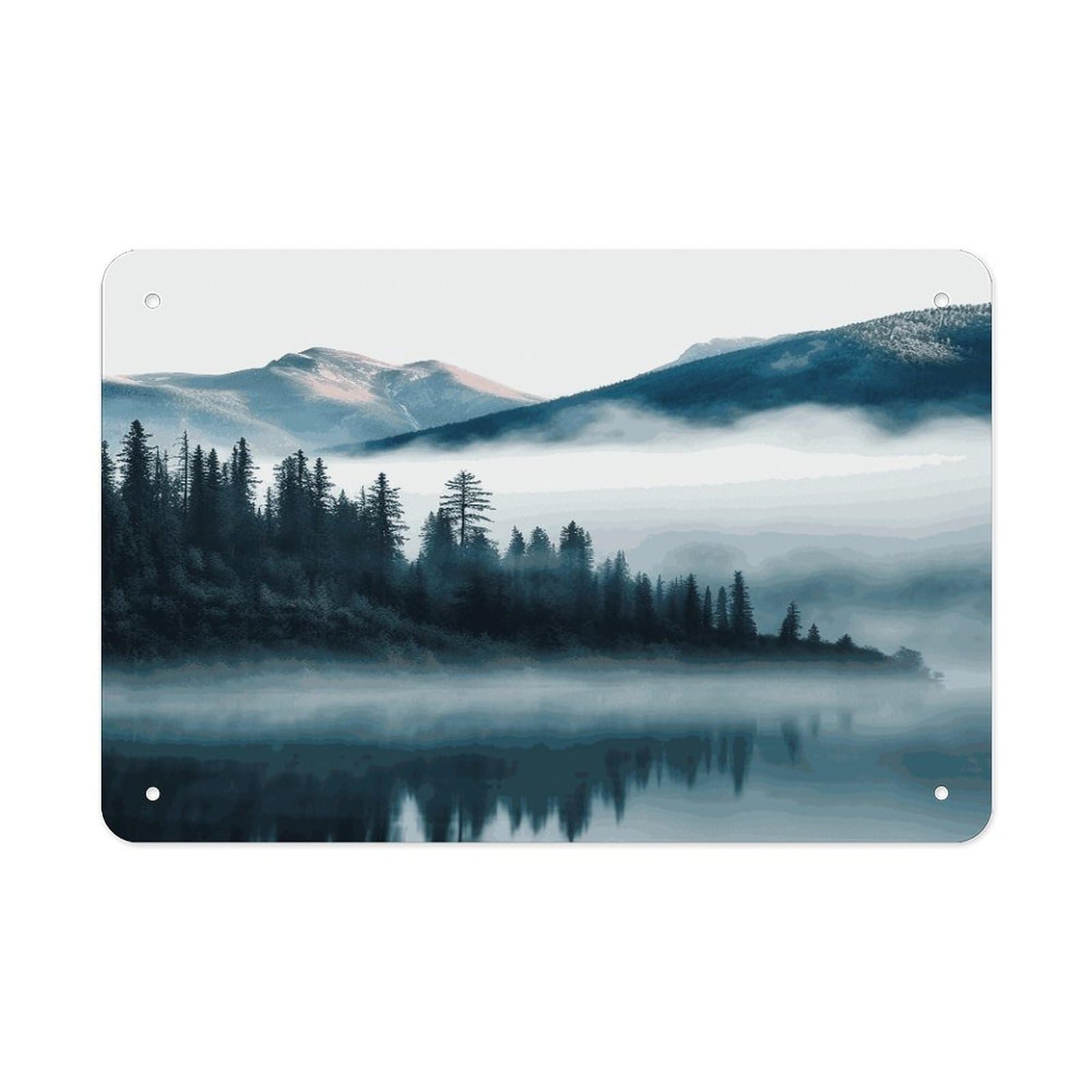 Fekiloot Style Foggy Mountains Landscape Metal Signs Wall Art Tin Sign