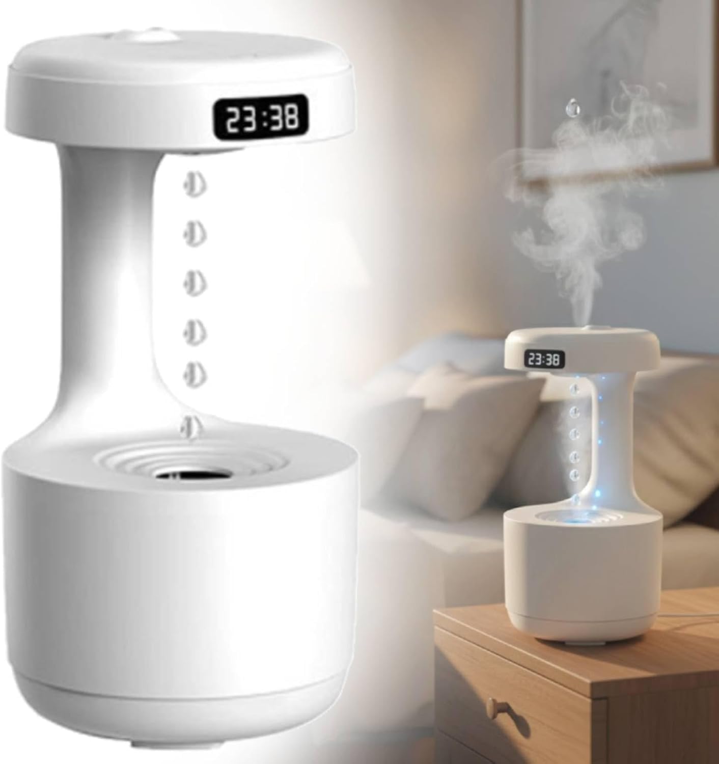 Humidificateur d'air de bureau et de salon avec brume fraîche et horloge intégrée