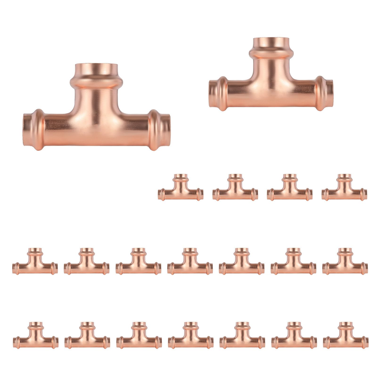Paquete de 20 Conectores en T reductores de Cobre GUOFIS, 3/4" P x 3/4" P x 1", Conector en T Reductor de presión para plomería, Conector de Tres vías para derivación de tamaño de tubería.