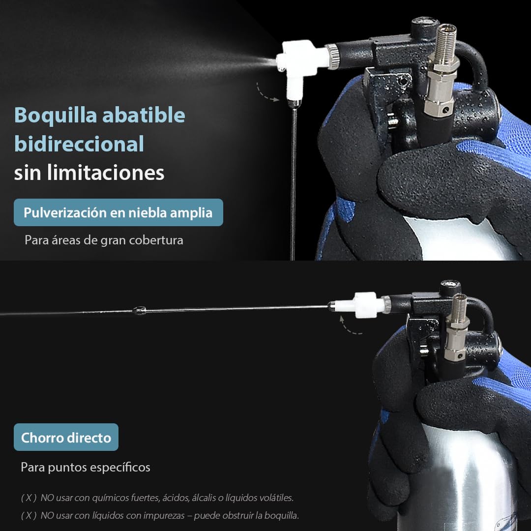 FIRSTINFO A1638L | Pulverizador recargable de aluminio 1 L | Envase vacío tipo aerosol | Presión máxima 140 PSI | Con boquilla de doble vía | Herramienta para mantenimiento y lubricación
