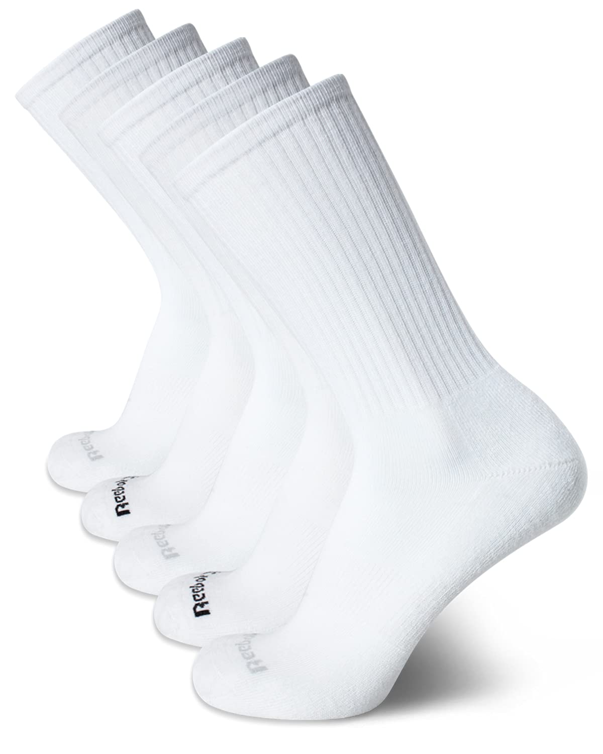 Mens Athletic Crew Socks - 5 Pack Moisture Wicking Cushioned Athletic Socks for Men with Reinforced Seams (6-12.5)