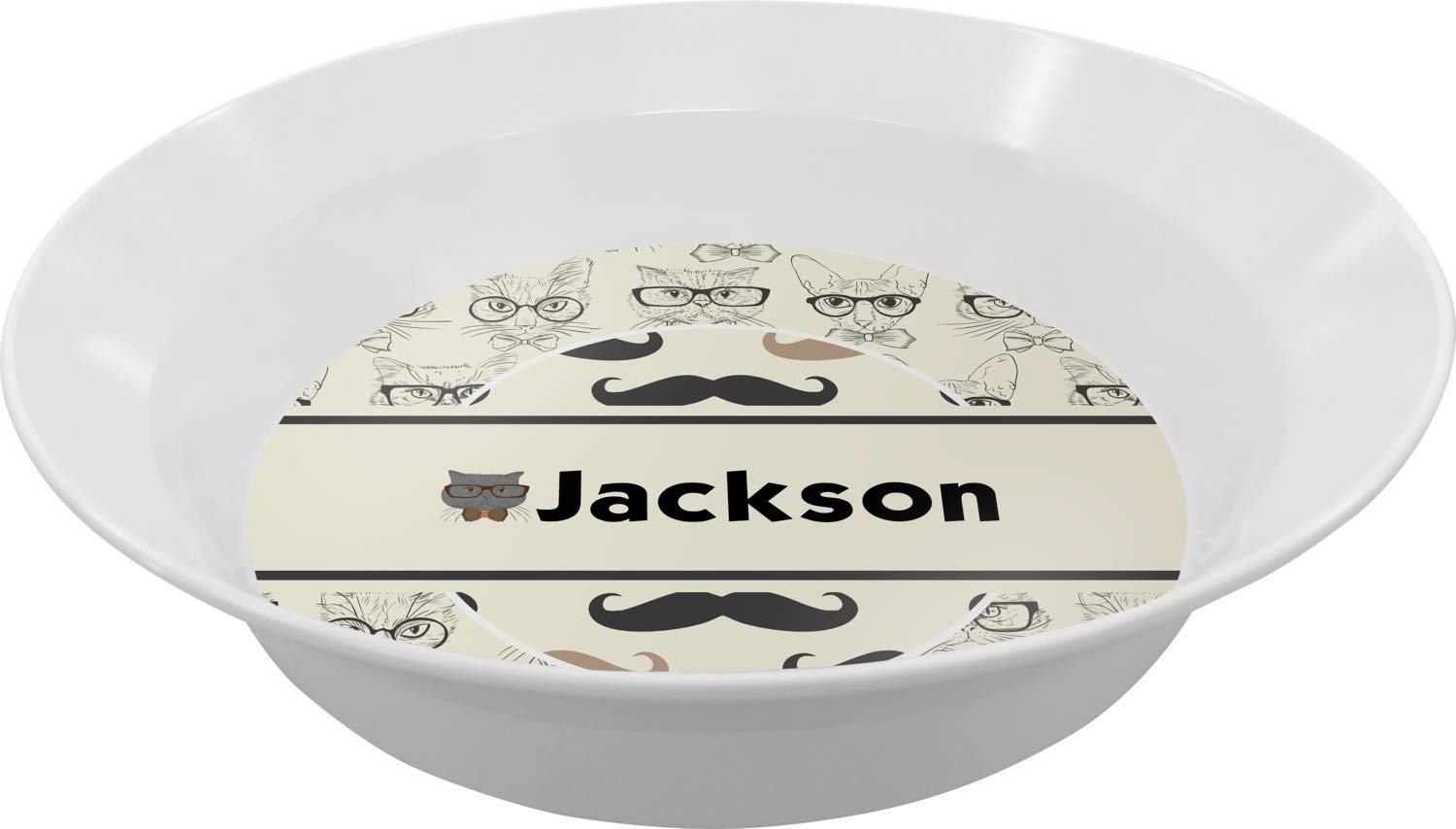 Personalized Hipster Cats & Mustache Melamine Bowl - 12 oz