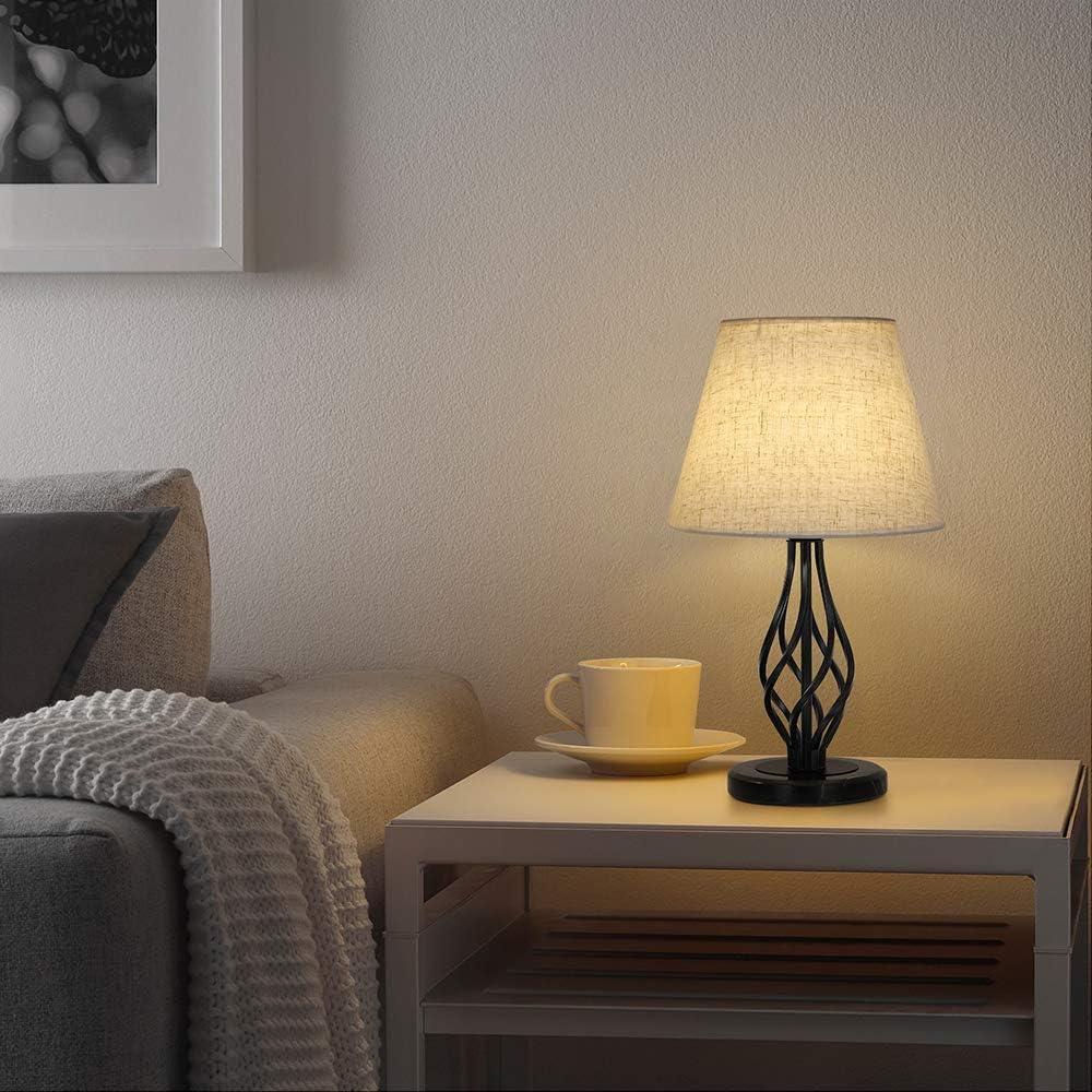 Tischlampen mit Leinenbezug 2er Set, Nachttisch Nachttischlampe für Schlafzimmer, Lampenpaar aus schwarzem Marmor mit Lampenschirm aus Leinen, Schreibtisch Leselampe für Wohnzimmer, Kommoden